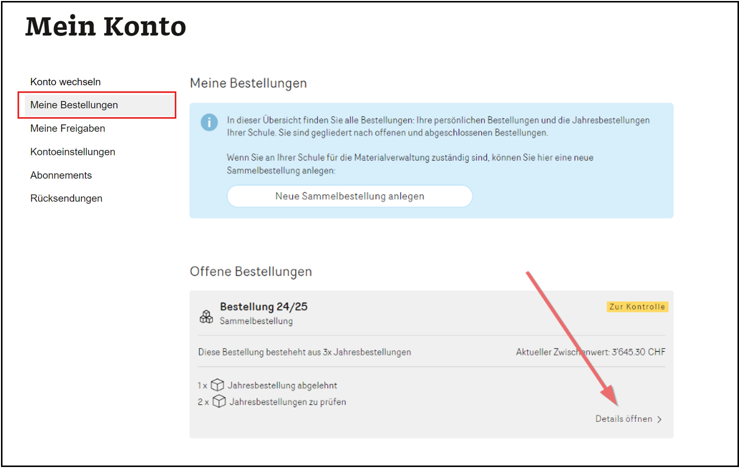 Sammelbestellung prüfen